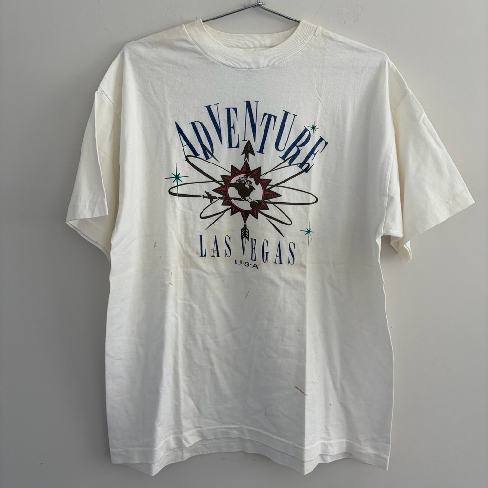 Vintage Model T Adventure Las Vegas USA Graphic T-Shirt White XL Made in USA